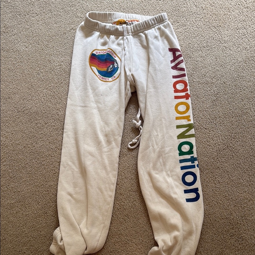 Aviator Nation White/Rainbow Sweatpants